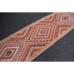 พรมขนาด 2.9x10.7 ฟุต, พรมตุรกีโบราณขนาดเล็ก, พรมขนแกะเฮอร์กีสีรุ้ง - Product Image 2