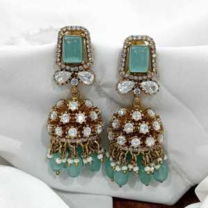 Women's Festive Wear Gold Plated American <b>Diamond</b> Jhumka <b>Earrings</b> Handcrafted Temple Jewellery with <b>Pearl</b> Wedding Gifts - Product Image 6