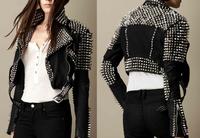 Veste en cuir de grande taille pour femmes, Punk clouté noir printemps nouveaux Rivets lavé PU Biker Rock Fashion Coat