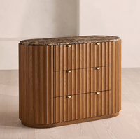 Commode à 3 tiroirs en bois de frêne massif avec plateau en marbre véritable de style moderne pour la chambre à coucher