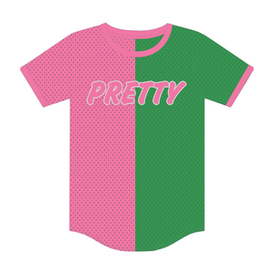 เสื้อเบสบอลลายทางครึ่งสีชมพูครึ่งสีเขียวสำหรับผู้หญิง ชุดนักเรียนหญิง ชุดพี่น้องนักศึกษาหญิง ชุดนักเรียนหญิงแบบกรีก - Product Image 1
