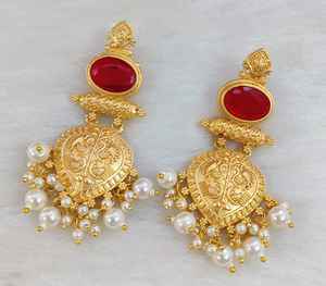 Boucles d'oreilles en or poli et en pierre Monalisa pour femmes, parfaites pour les mariages, les occasions festives, les tenues de soirée, belles boucles d'oreilles de qualité supérieure - Product Image 1