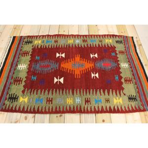 Tapis vintage 3,5 x 5,7 pieds, tapis turc en laine rouge patchwork - Product Image 2