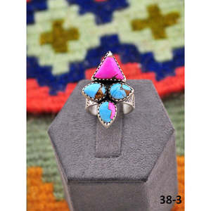 Southwest Style <b>Adjustable</b> Cotton Candy Mohave & Sterling Silver <b>Ring</b> Turquoise Inlay with Bezel Setting for Gift - Product Image 1