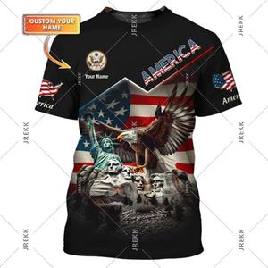 Camiseta de Cuello Redondo de Algodón 100% de Secado Rápido con Nombre Personalizado American Pride, Camiseta para Hombre con Estampado Digital de 180 Gramos - Product Image 4