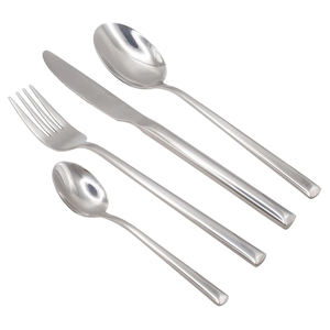 Juego de cubiertos de metal de diseño estándar con mango cuadrado real, para el hogar y los hoteles acabado plateado, juegos para comer, acero con espejo - Product Image 1