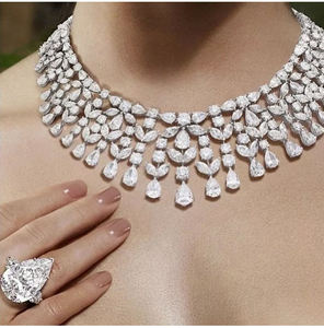 20Ct Cubic Zirconia Diamond Custom Collar de lujo diseñado hecho a mano Hip Hop Collar nupcial 14K chapado en oro blanco 925 Sterling - Product Image 3