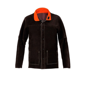 Veste de soudeur robuste de qualité supérieure en cuir de vachette fendu et tissu de coton vêtements de travail de sécurité industrielle - Product Image 2