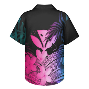 Chemise hawaïenne à manches courtes pour homme avec imprimé floral et tribal violet, coupe classique, vêtement décontracté, imprimé par sublimation, 100 % polyester - Product Image 6