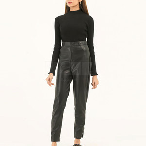 New Arrival Women's Premium Quality Breathable Mid Waist Straight Leather <b>Pants</b> Casual Flat Front for Winter Best Price Online - Product Image 2