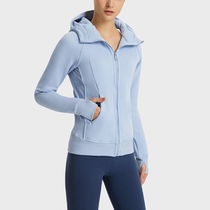 Sudadera con capucha de punto para mujer, para invierno/otoño, con logo frontal personalizado, color liso, cremallera completa, holgada, transpirable, antiencogimiento, para correr al aire libre - Product Image 5