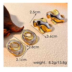 ต่างหูแฟชั่นใหม่ล่าสุดต่างหูสแตนเลสสีทองและหินอ่อนเงินต่างหูกลวงรูปวงรีแบบแปลก2025ทันสมัย - Product Image 4