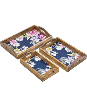 Lot de trois plateaux en bois jetables faits à la main, motif floral bleu moderne, écologiques, 100 pièces pour service à domicile, artisanat rectangulaire - Product Image 5