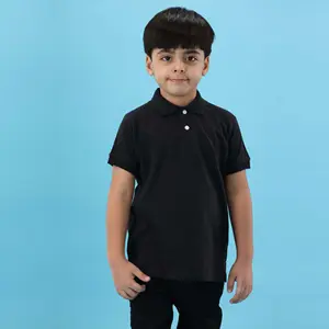 Summer Season 100% Combed Cotton Pique 220 gsm Custom Embroidered Logo Short Sleeves Black Kids Polo Shirt