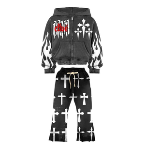 Nouvel ensemble de survêtement décontracté pour homme de haute qualité, avec fermeture éclair, poche latérale, effet délavé à la pierre, impression sur écran, hiver - Product Image 2