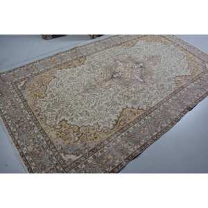 Tapis Turc Vintage Beige Marron 5.4 X 9.5ft Laine Tissage Plat avec Motif Patchwork pour Décorations de Salon - Product Image 2