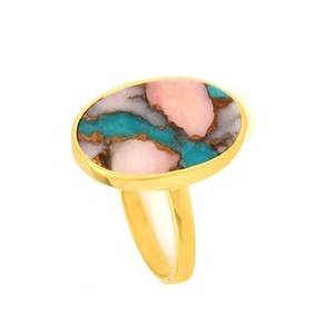 Haute qualité 925 solide en argent Sterling femmes bijoux fins bague Mohave rose opale cuivre Turquoise 12x16mm ovale lunette or - Product Image 2