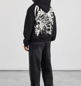 Sudadera con Capucha de Moda Urbana, Lavado Ácido, Algodón de Alta Calidad, Estilo Vintage, Tejido de Punto, Estampado, Sudadera con Cierre para Invierno, Holgada - Product Image 4