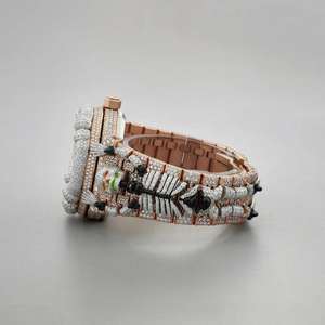 Montre Hip Hop pour Hommes en Acier Inoxydable avec Cadran en Verre Analogique, Design Crâne Glacé, Diamants de Laboratoire de Qualité VVS, Coupe Brillante Scintillante - Product Image 4