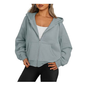 Sudaderas con capucha con cremallera personalizadas, Sudadera con capucha de algodón para mujer, con hombros caídos, con capucha para mujer, precio barato, transpirable, venta al por mayor 2025 - Product Image 3