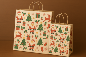 Bolsas de papel Kraft a prueba de grasa ecológicas con asa impresa personalizada para embalaje de regalo de vacaciones (biodegradable y reciclable) - Product Image 5