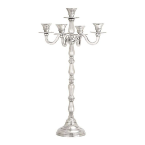 Candelabros de diseño italiano de aspecto brillante, Color plateado con 2 brazos, portavelas moderno de diseñador y soporte de mesa decorativa - Product Image 4