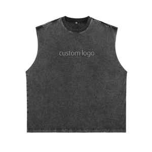 Dernier été américain Vintage lavé sans manches coton débardeur pour hommes et jeunes rue marque de mode fendue manches courtes - Product Image 1