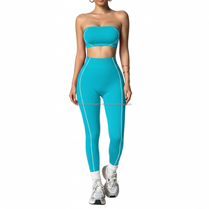 Conjunto de Yoga OEM Personalizado sin Costuras para Mujer: Top Bandeau sin Tirantes y Leggings de Cintura Alta, Traje de Entrenamiento de 2 Piezas con Ribete en Contraste, Ropa Deportiva - Product Image 1