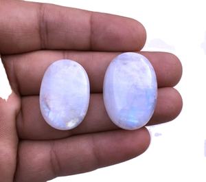 High Quality 2-Piece Natural <b>Rainbow</b> Moonstone Smooth Oval Shape Cabochons First Grade Blue Fire Loose Gemstone Cabs Stone Beads - Product Image 1