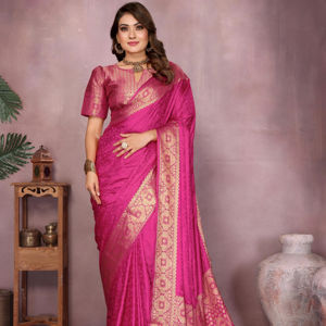 Saree en soie de satin doux teint à la main pur avec une bordure de tissage Zari riche - Product Image 1