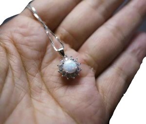 Women's <b>Necklace</b> Natural Australian Opal & CZ October <b>Birthstone</b> Christmas Handmade Jewelry 925 Sterling <b>Silver</b> Chain <b>Necklace</b> - Product Image 3