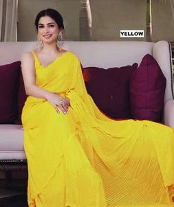 Nouveau Block Buster Bollywood Design Festival porter Georgette broderie Saree de travail et Blouse au prix de gros - Product Image 4