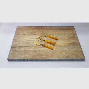 Planche à découper rectangulaire en bois avec bordure galvanisée, planche à servir le fromage, passe au lave-vaisselle, 2 cm d'épaisseur, durable, facile à nettoyer - Product Image 2