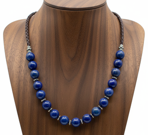 Women's 18-Inch Hand Knotted Tibetan Silver <b>Beaded</b> Necklace Trendy Gold Plated Geometric Natural Lapis Lazuli Stone Gift - Product Image 3