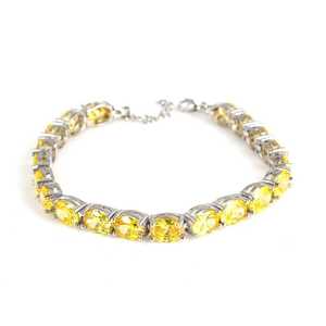 Bracelet en argent sterling 925 avec pierre ovale en citrine synthétique, chaîne fine et maillons - Product Image 1