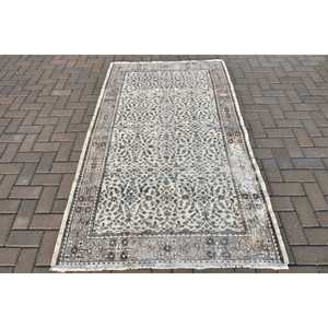 Tapis vintage 3,9x6,8 pieds, tapis turc, tapis en laine patchwork gris brun - Product Image 1