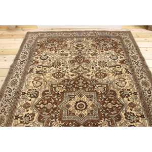 6.4x9.6 ft Vintage Rug, Rug, <b>Brown</b> Bordered Rug <b>Wool</b> - Product Image 3