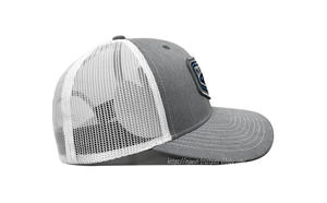 Sombreros de camionero de alta calidad, parche tejido personalizado, venta al por mayor, gorras deportivas ajustables para exteriores, gorras de camionero OEM, Gorras gris jaspeado - Product Image 4