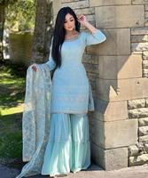 Pakaian Bekas Grosir Gaun Pengantin India Jahitan Tradisional Sharara Eid Maria Sutra Katun Bermotif Formal Etnik Celana Butik