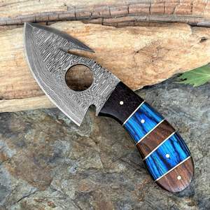 Couteau de chasse à lame fixe en acier Damas avec crochet à viande, support OEM, étui en cuir, garantie 3 ans, qualité industrielle pour l'extérieur - Product Image 1