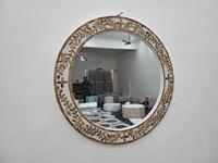 Miroir mural décoratif rond en bois massif avec incrustations de os, fait main, épaisseur 10 mm, artisanat de qualité supérieure, Galore India, vente en gros