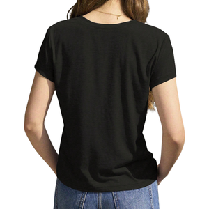 Camiseta de Jersey Transpirable con Cuello en V para Mujer, Manga Corta, Corte Regular Informal con Detalle de Lazo Pequeño, Moda de Verano - Product Image 2