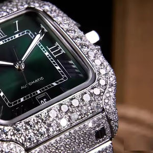 Montre verte carrée glacée mouvement à Quartz de luxe montre en diamant de laboratoire étincelant pour hommes Sport mode affaires 20mm - Product Image 4