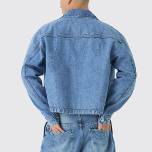 Nouvel article tendance Veste à fermeture éclair en jean à capuche lavée pour hommes 100% coton personnalisé sérigraphié logo hip hop Veste en jean pour hommes - Product Image 5