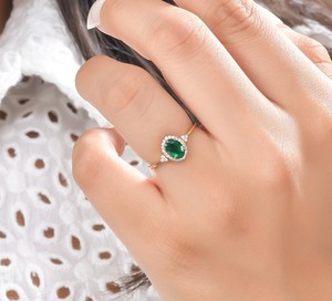 Anillos de Halo de piedras preciosas de Esmeralda Natural de oro amarillo sólido de 14K y 18K de alta calidad, anillo de compromiso certificado IGI para mujer - Product Image 6