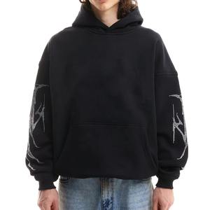 Sweat à capuche en molleton épais pour homme, 100% coton, brodé de strass, respirant, best-seller, nouvelle arrivée hiver, fermeture éclair - Product Image 1