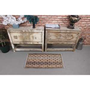 Tapis Kilim vintage, tapis turc de 1,4 x 2,7 pieds, tapis en laine persan brun - Product Image 2