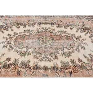 5.8x9.3 ft Vintage Large Rug, <b>Brown</b> Green Turkish Striped <b>Wool</b> Rug - Product Image 4