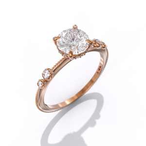 Taille personnalisée pour femme, diamant naturel taille ronde, bague de fiançailles à halo caché, bague solitaire en or massif 14 carats, cadeau d'anniversaire - Product Image 3