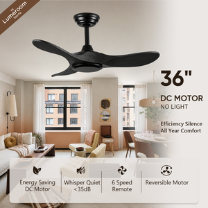 Ventilateur de plafond en bois massif noir de 36 pouces sans lumière avec télécommande, ventilateur silencieux à profil bas avec moteur DC réversible pour chambre à coucher et appartement - Product Image 1